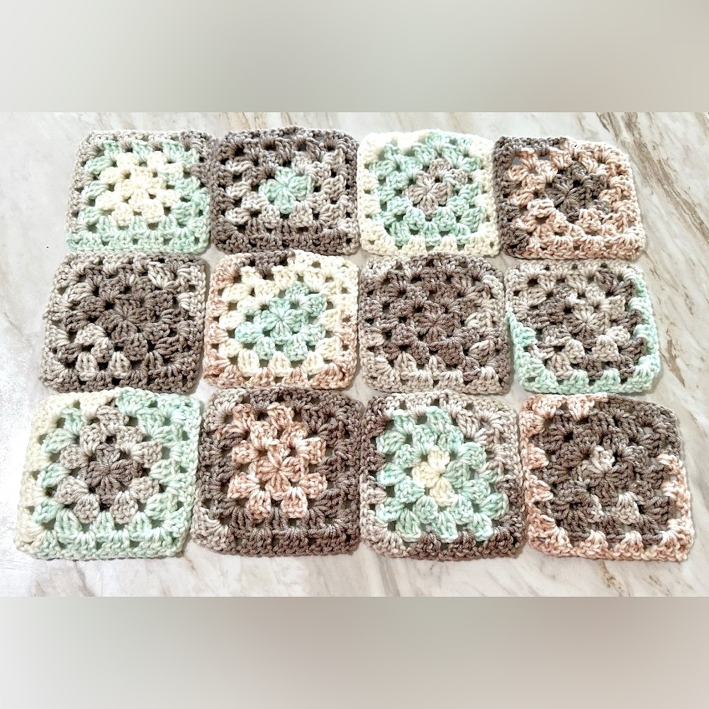 Set of 12 Handmade Classic 5" Crochet Granny Squares Acrylic I Love This Yarn